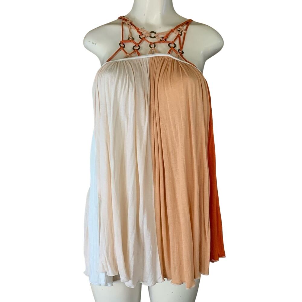 Free People Macrame Tank Top Colorblock White Tan Orange Size XS